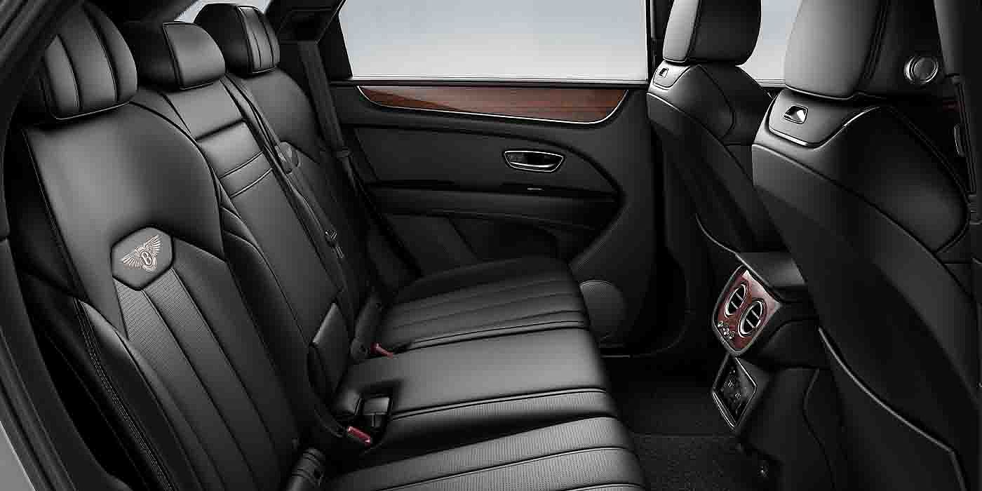 Bentley Chengdu - Gaoxin Bentley Bentayga EWB interior view for rear passengers with Beluga black hide.